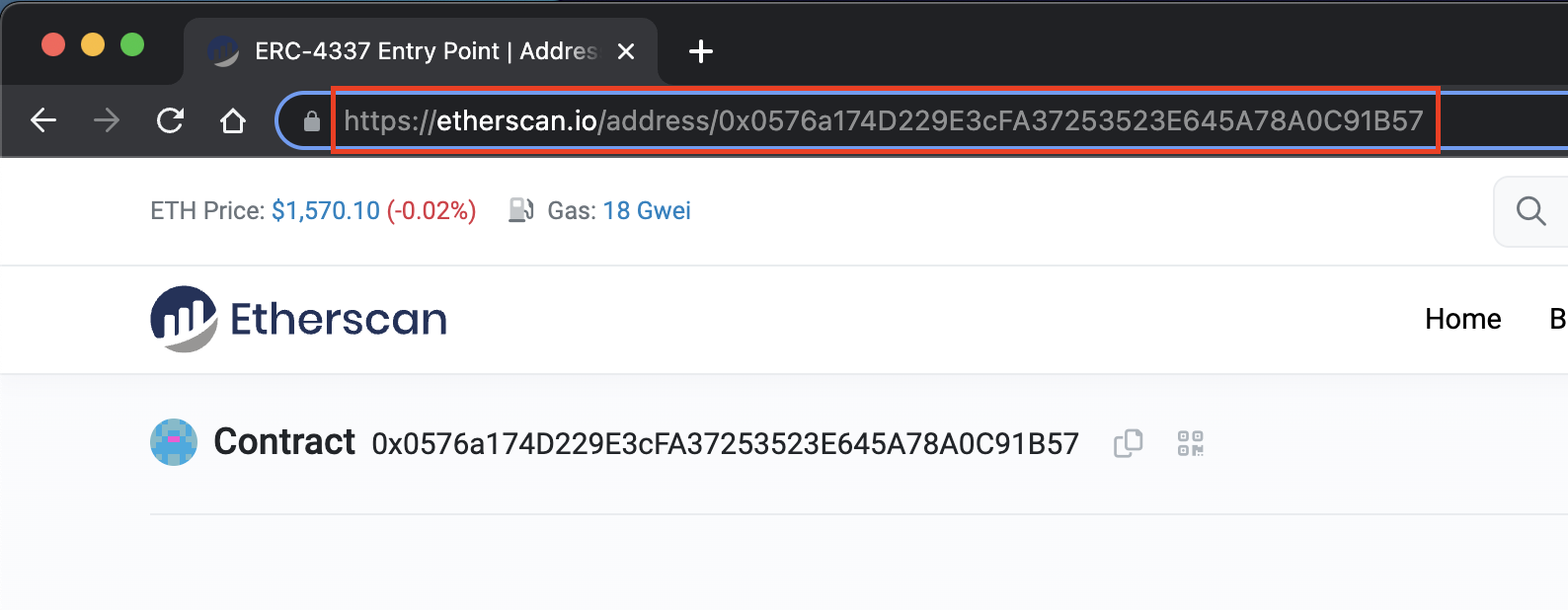 Etherscan contract link screenshot